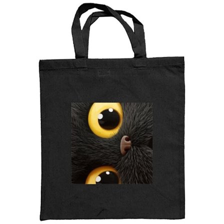 Stofpose Ekstrem nærbillede af sød sort fantasidyr med store gule øjne, blød pelsstruktur og legesyg digital 3D-stil