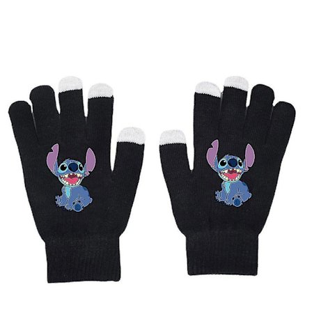 Unisex Stitch Tecknad Helfingerhandskar Varma Vinter Tryckta Stickade Vantar