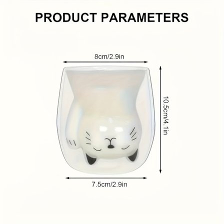 [Yndig Kat Krus] Dobbeltvægget Yndig Kat Glas Kaffekrus | Genanvendeligt Ovalt Drikkeglas til Familiebrug, Ideel til Personlige Fødselsdags- og 