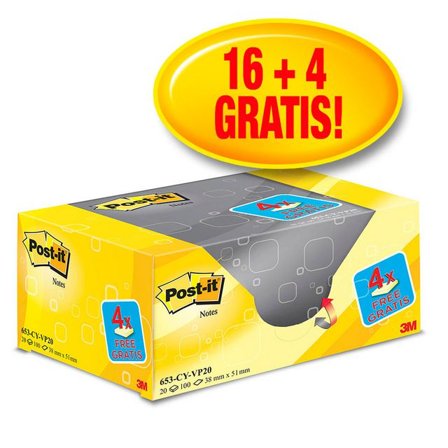 POST-IT Notislappar, 38 x 51 mm, Canary Yellow , 20 x 100 blad, 653Y-20 20/fp - Lyreco - Kontorsmaterial - Notes och Post-It - Notes - Gula