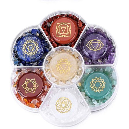 7 Chakra Reiki Healing Crystals And Stones Kit Chakra Symbols Polished Palm Gemstones Tumbled Chips Crushed Crystals Set Of 7 For Yoga Meditation Ther