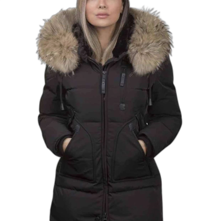 Svart dunjacka med pälsdetaljer från Geographical Norway