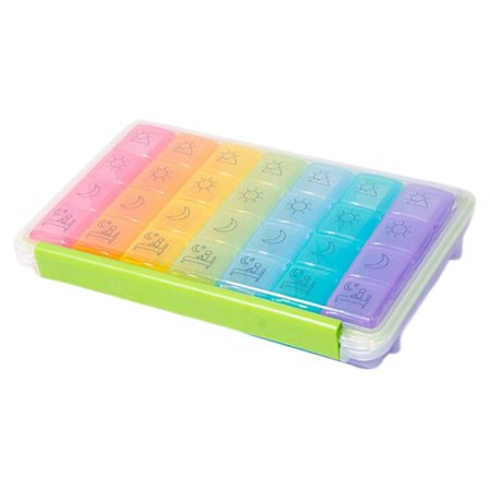 Pillerfodral Fallsäkert Väl Förslutet 28 Fack 4 Gånger Om Dagen 7 Dagars Pillerorganisatör för Vitaminer