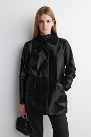 COS Women's Pony Hair-Effect Leather Jacket in Black