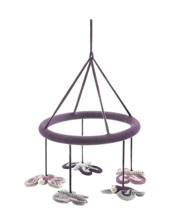 Smallstuff Hanging Mobile, Butterflies, Aubergine/Silver - Purple - 24X 24X 2CM
