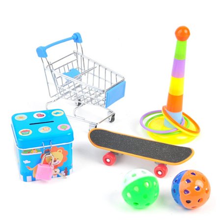 6 fågelträning leksaker papegoja träning leksaker kundvagn skat