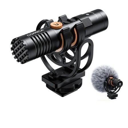 Kamera mikrofon med sjokk feste, gain kontroll og deadcat, video hagle mikrofon