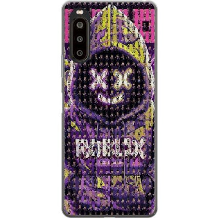 Kompatibelt Mobilskal till Sony Sony Xperia 10 II Roblox huvtröja designad med hundratals små Roblox-figurer, kreativ mosaikdesign i lila och gult f