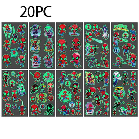 20 kpl Marvel Spider-Man väliaikaisia tatuointitarroja - Sarjakuva Spider-Man teema, pimeässä hohtavat tatuointitarrat, täydellinen syntymäpäiville, 