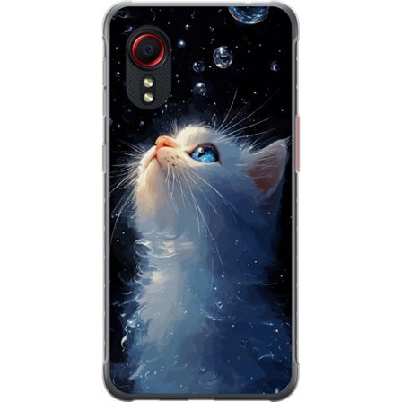 Kompatibelt Mobilskal till Samsung Samsung Galaxy Xcover 5 Stjärnhimmel Dröm motiv med vit katt som blickar mot stjärnhimlen, magiskt drömskt och