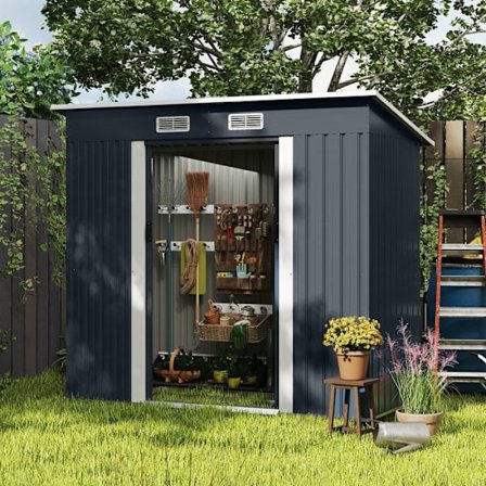 COSTWAY Trädgårdsskjul 2m2 i Galvaniserat Stål - Lutad Tak - Skjutdörr och Ventilation för Förvaring av Cykel, Soptunna, Verktyg