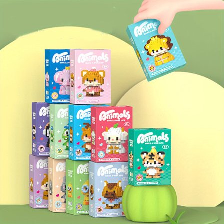 12 stk./sæt Sødt Dyre Byggeklodssæt, Mini DIY Håndværkssæt til Børn - God til festlige lejligheder & fødselsdagsgaver, strømpefyld,...