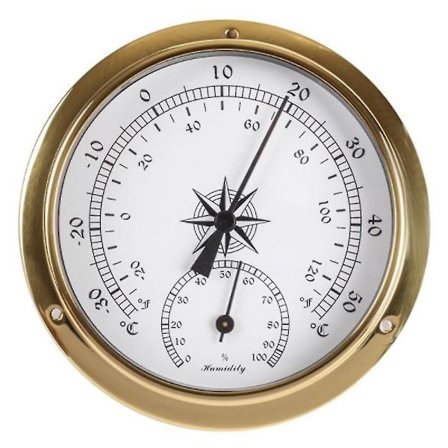 Termometer og hygrometer, tester kobber skal marine til, vægophængt bådbrug, 115mm