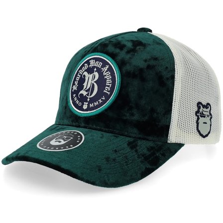 Bearded Man - Grønn trucker Caps - Legacy Crest Velvet Green/Ivory A-frame Trucker @ Hatstore
