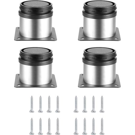 4 stk. svarte justerbare møbelføtter i rustfritt stål for bord, skrivebord, skap med skruer (justerbar høyde 0-10 mm) (sølv, 2x2 tommer)