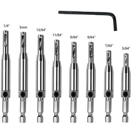 Centerborr, 9 st självcentrerande gångjärnsborr, träbearbetningshålborrverktyg, justerbar dörrfönsterborr