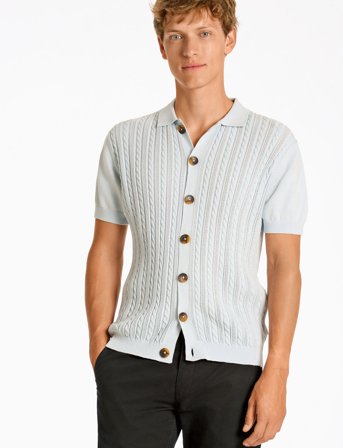 Lindbergh Knitted S/S Cable Cardigan - Blue - L