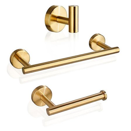 Badrum Toalett Badrum 304 Rostfritt Stål Handdukshållare Perforerad Toalettpappershållare Badrum Hängande Set(Guld)