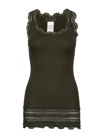 Silk Top W/ Lace T-shirts & Tops Sleeveless Grønn Rosemunde*Betinget Tilbud