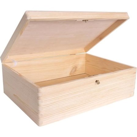 Förvaringslåda - CREATIVE DECO - Omålad - 40 x 30 x 14 cm - Med lås och nyckel - Naturträ