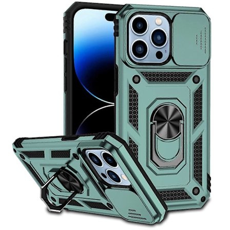 Skal för iPhone 14 Pro PC+TPU Ring Kickstand Mobilskal med Skjutbart Kameraskydd