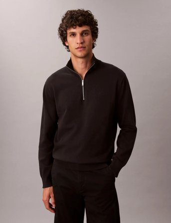 Calvin Klein Ls Supima Qz Sweater 12Gg - Black - M
