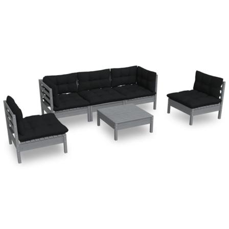 Vidaxl Loungegrupp Med Dynor 6 Delar Massiv Furu Grå