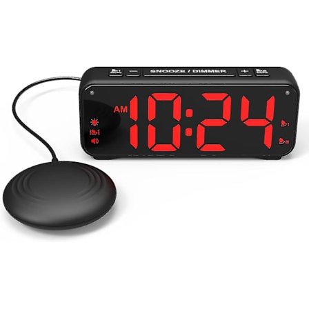 Vibrationsväckarklocka, extra högt alarm för tungsovare, extra stor display för äldre med dubbelt alarm Sk -cdsx