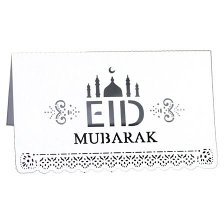 100 stk Eid Mubarak Papir-Bordskort Ramadan Kareem Fest for Sitteplasser Invitasjon Hul Plasskort Muslimsk Dekorasjon Hvit