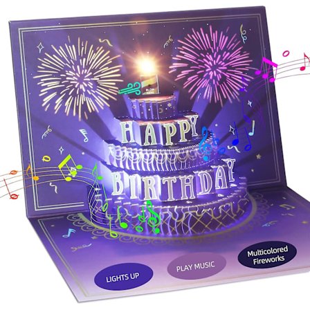 Fødselsdagskort 3d Musik Pop-up Kort Med Lys, Unik Stil Håndlavet Tillykke Med Fødselsdagen Kort Med Kuvert Til At Udtrykke Særlig Kærlighed (lilla)