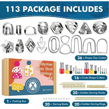 113 stk. Polymer Clay Cutters Sæt Til Øreringefremstilling Med Øreringekort Kroge
