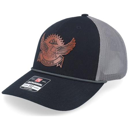 Wild Spirit - Musta trucker Lippis - Wildlife Eagle Brown Patch Black/Charcoal Rope A-Frame Trucker @ Hatstore