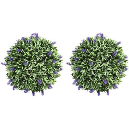 Sett med 2 kunstige buksbomkuler, 20 cm, lavendel