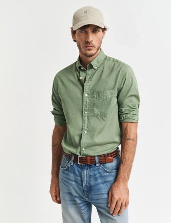 GANT Reg Sunfaded Voile Shirt - Green - XL