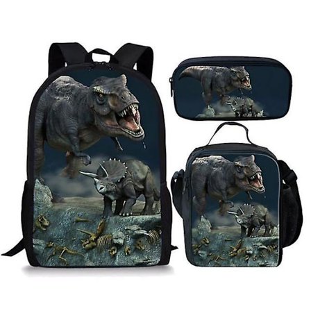 3 st/ set 16 tum Jurassic World Ryggsäck Kindergarten Bokväska Barn Start Skola Present Ryggsäck+lunchväska+pennväska