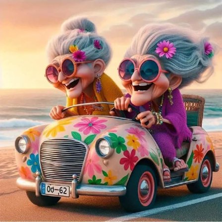 Bestemor Havbilde 5D Diamantmosaikk - Avslappende perlekunst, Full drill DIY, Veggdekorasjon 35x35 cm