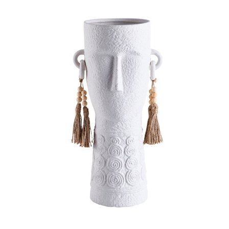 Keraaminen maljakko 25x19x50cm, valkoinen, tribal-kuvio
