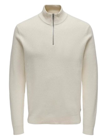 Onsphil Reg 12 Cotton Half Zip Knit Noos Knitwear Half Zip Pullover Creme ONLY & SONS*Betinget Tilbud