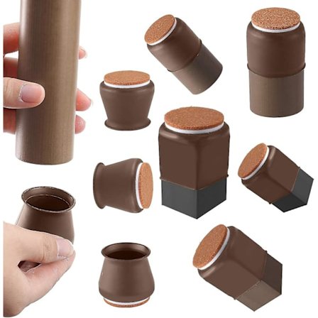 Silikon Stolputebeskyttere med Filt 16 stk Passer 1,5" - 2,0" Brun