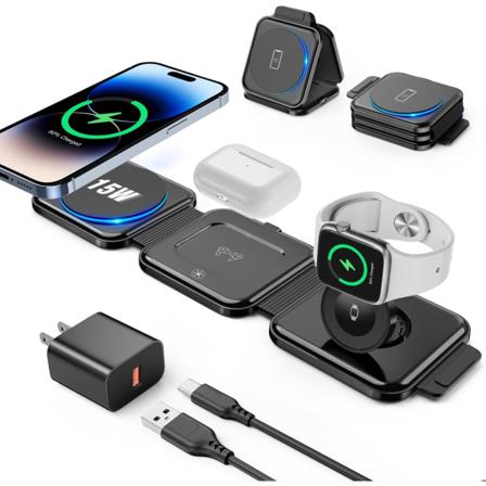 Praktisk 3-i-1 ladestation til Apple-enheder - Sammenfoldelig Mag-Safe-oplader til rejser - Trådløs opladerpude til iPhone - AirPods - iWatch white