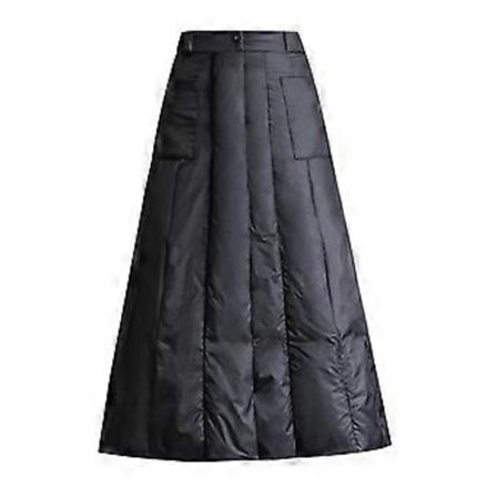 Vintermaxikjolar med ankdun för damer, svart, vintage, hög midja, lediga kläder (XXL)