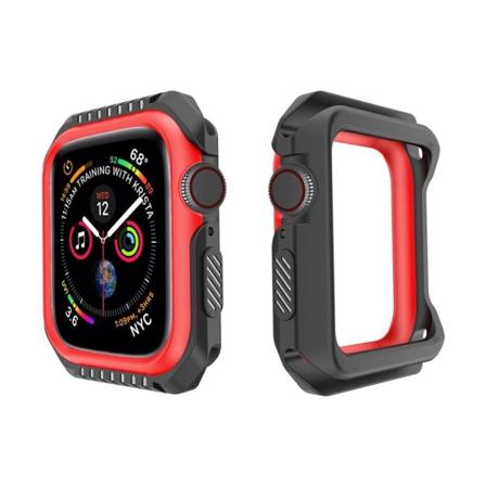 Apple Watch Series 4 44mm kellolle pehmeä joustava silikooni muovinen suojaava kehys - Musta/ Punainen Multicolor