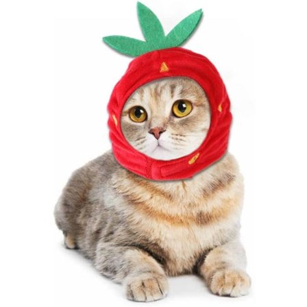 IC XS Hund Halloween Dräkt Justerbar Katt Jordgubbshatt Söt Husdjur Huvudbonad Valp Varm Hatt Valp Kaninhuvud Tillbehör (Jordgubbe)