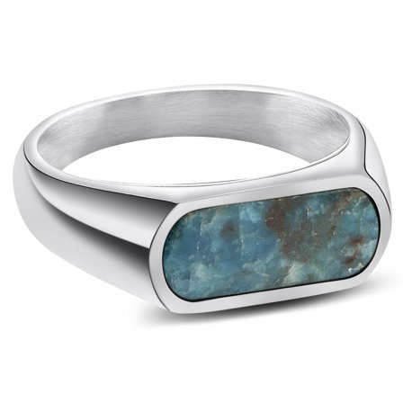 Orisun | Silver-Tone Stainless Steel Apatite Stone Signet Ring for Men - Signet rings