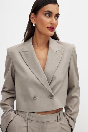 NA-KD Short Oversized Double Breasted Blazer - Skræddersyet blazer - Beige - EU 32