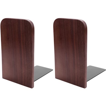 2 stk. serie træ bogstøtter med metalbase robuste sort valnød bogstand med skridsikre prikker til skrivebord eller kontorhylder