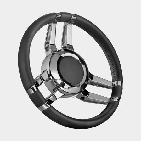 Volante lancha a motor Isotta Carlotta, acero inoxidable con cuero, Ø350 mm, con cubo, para eje de dirección de 3/4" (19 mm), negro