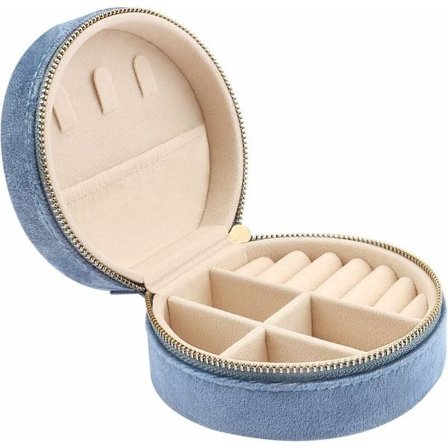 Fløjls smykkeskrin til rejser, lille smykkeskrin til kvinder, mini smykkeskrin til opbevaring af ringe, øreringe, halskæder, armbånd (kongeblå)