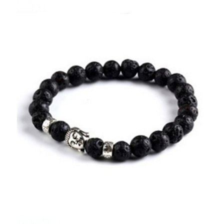 Trendigt Karma Armband Buddha Silver Svarta Lavastenar