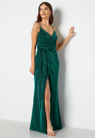 Goddiva-Glitter Wrap Front Maxi Dress-XS (UK8)